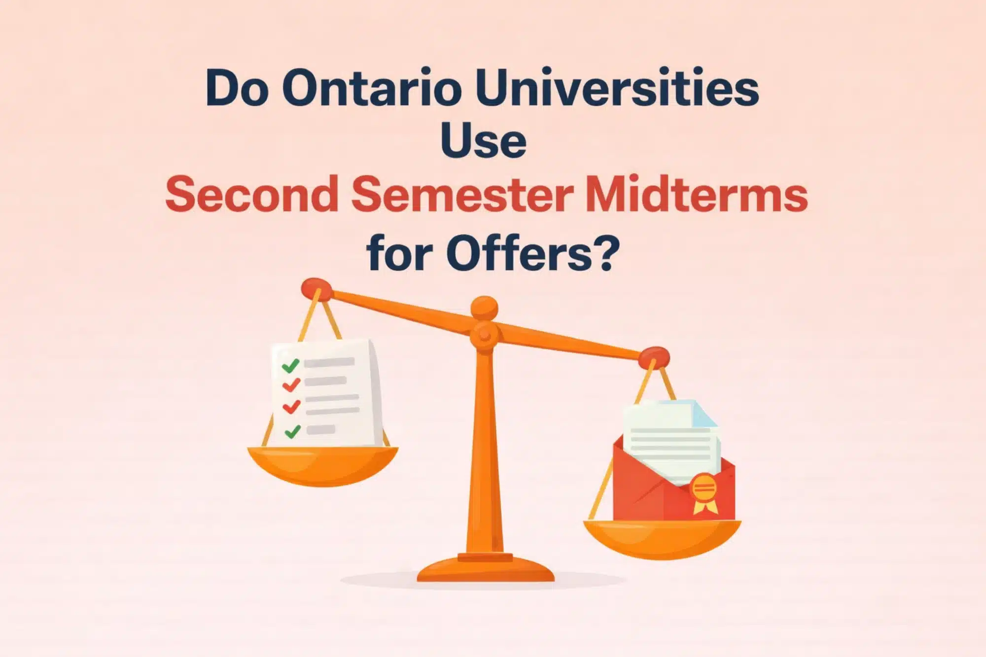 Graphic showing a balance scale illustrating how do universities look at midterm marks for OUAC when reviewing second semester midterms for offers