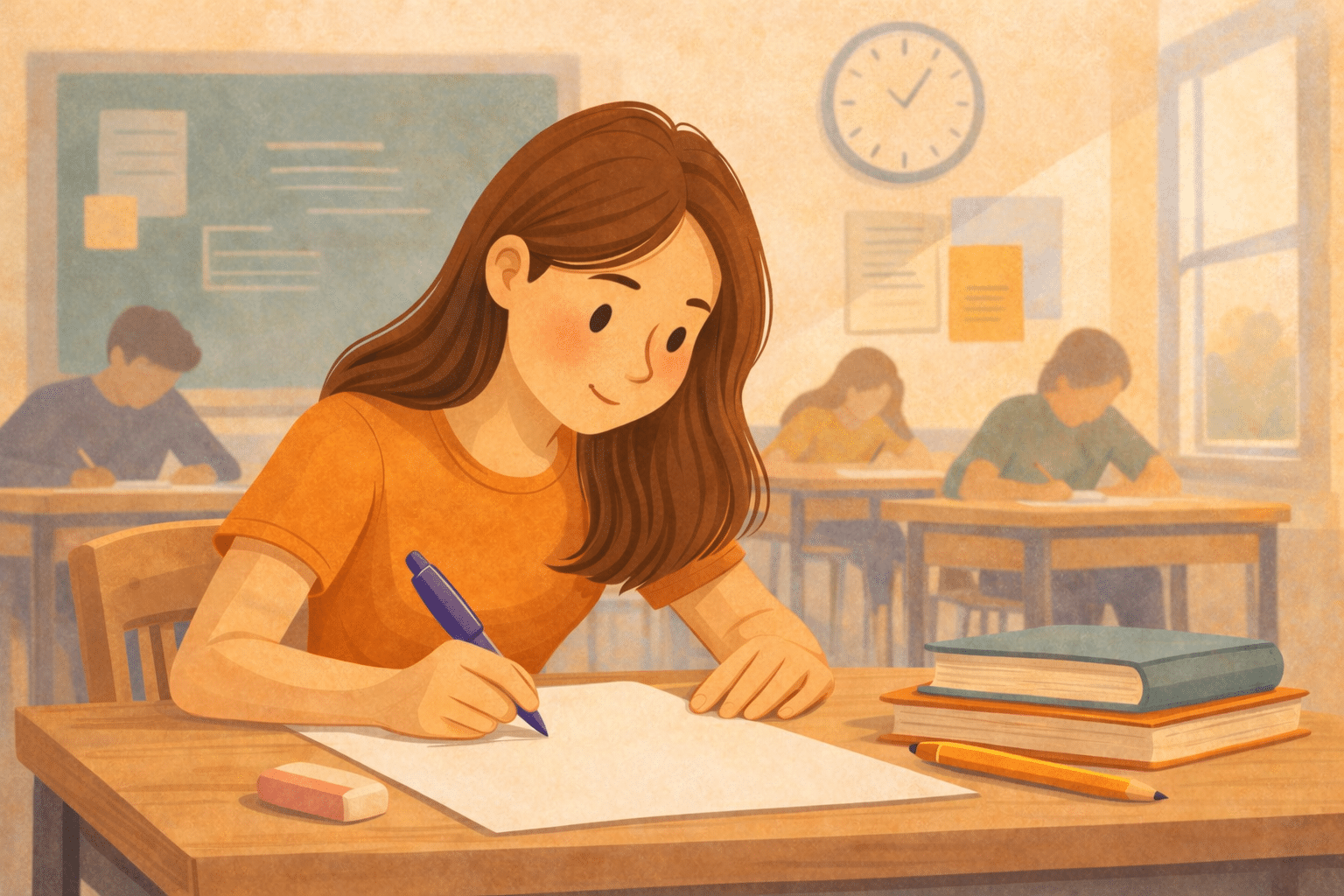 illustration-of-a-girl-writing-her-eng4u-exam-in-a-classroom
