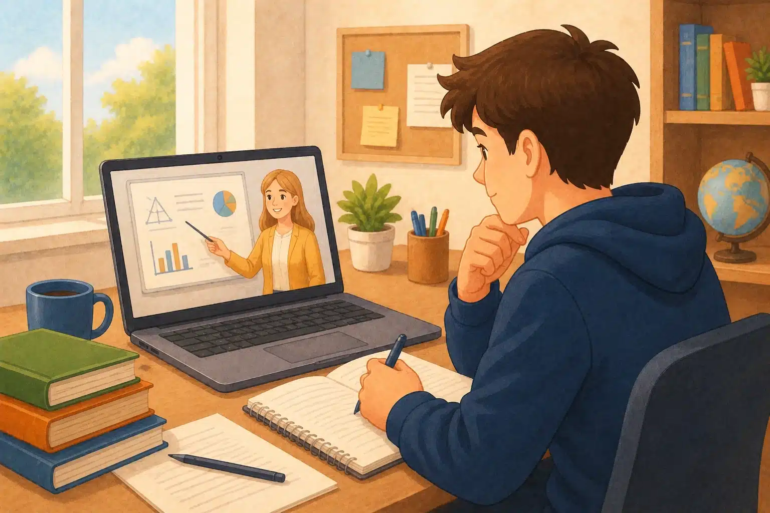 illustration-of-a-student-watching-an-online-class-on-his-laptop-at-his-desk
