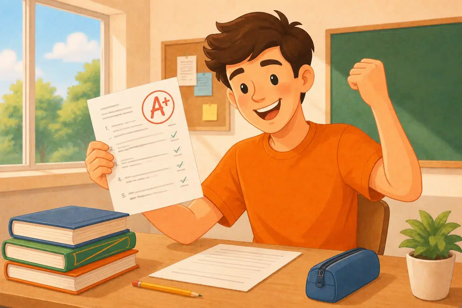 illustration-of-a-student-showing-their-A+-score-on-their-exam