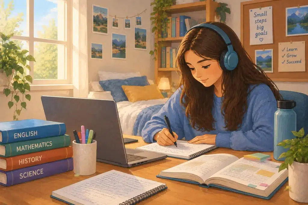 illustration-of-a-student-studying-from-home-writing-in-notebooks